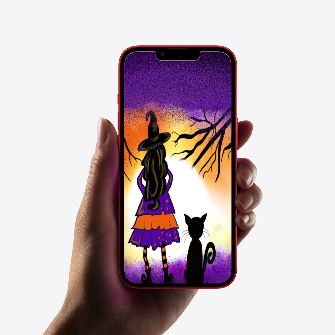 Witch and cat purple