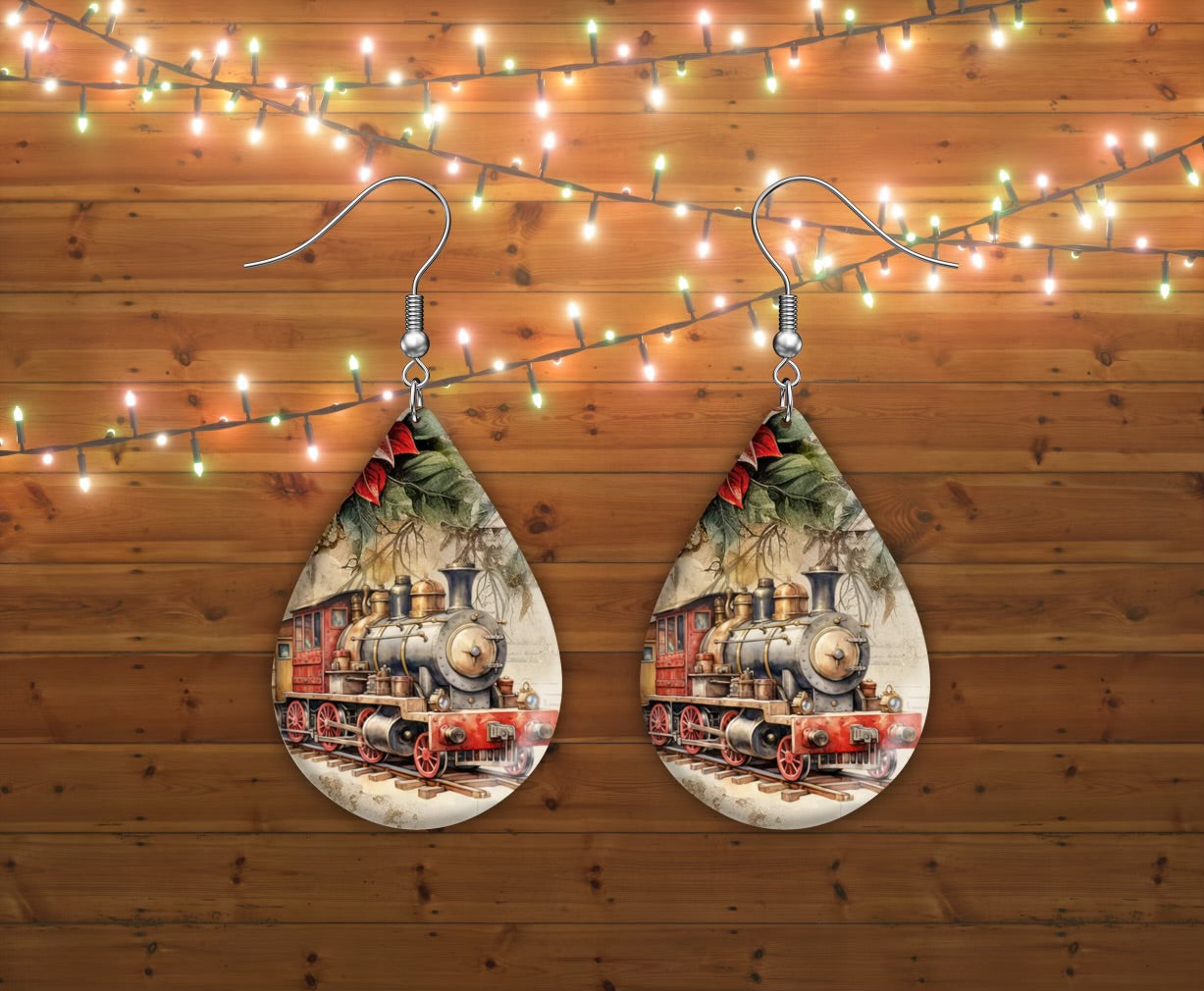 Vintage train Christmas earrings