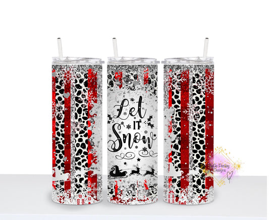 Let it snow animal print red stripes Santa sleigh