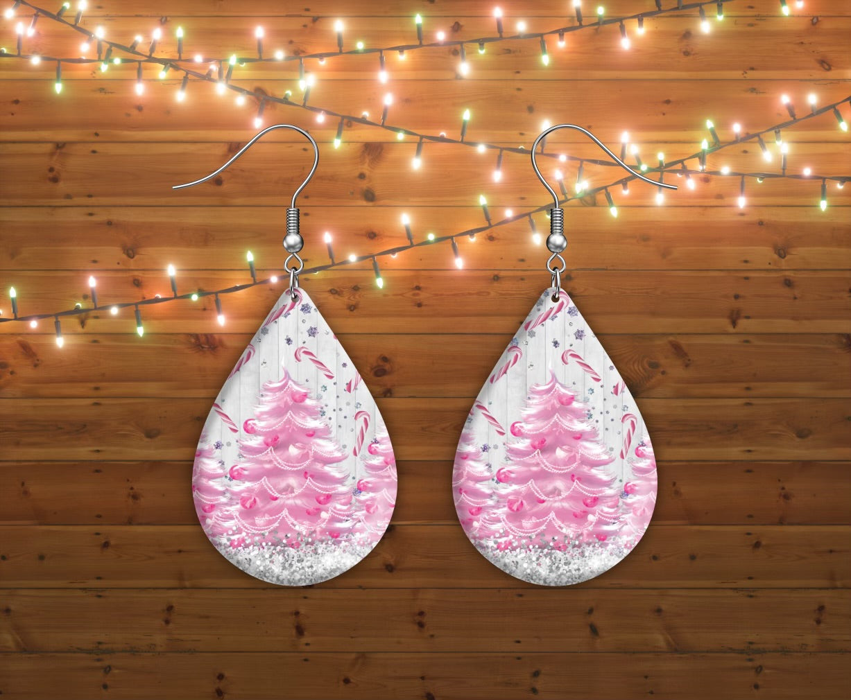 Pink Christmas tree earrings