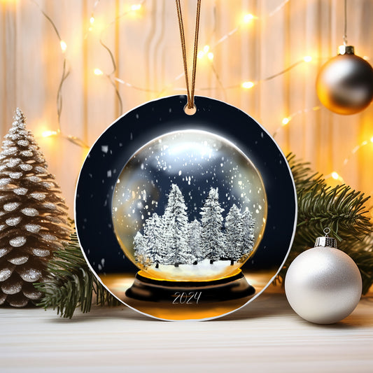 Snowy trees in snow globe ornament