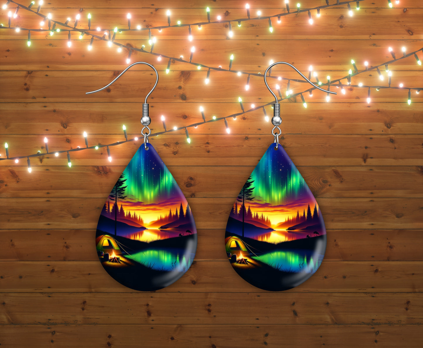 Camping aurora lights teardrop earrings