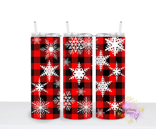 Red plaid snow flakes