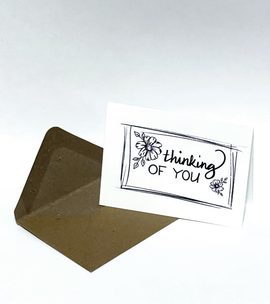 Thinking of you - Blank inside folded greeting card with envelopes 4 cards 2 2/3" x 3 3/4